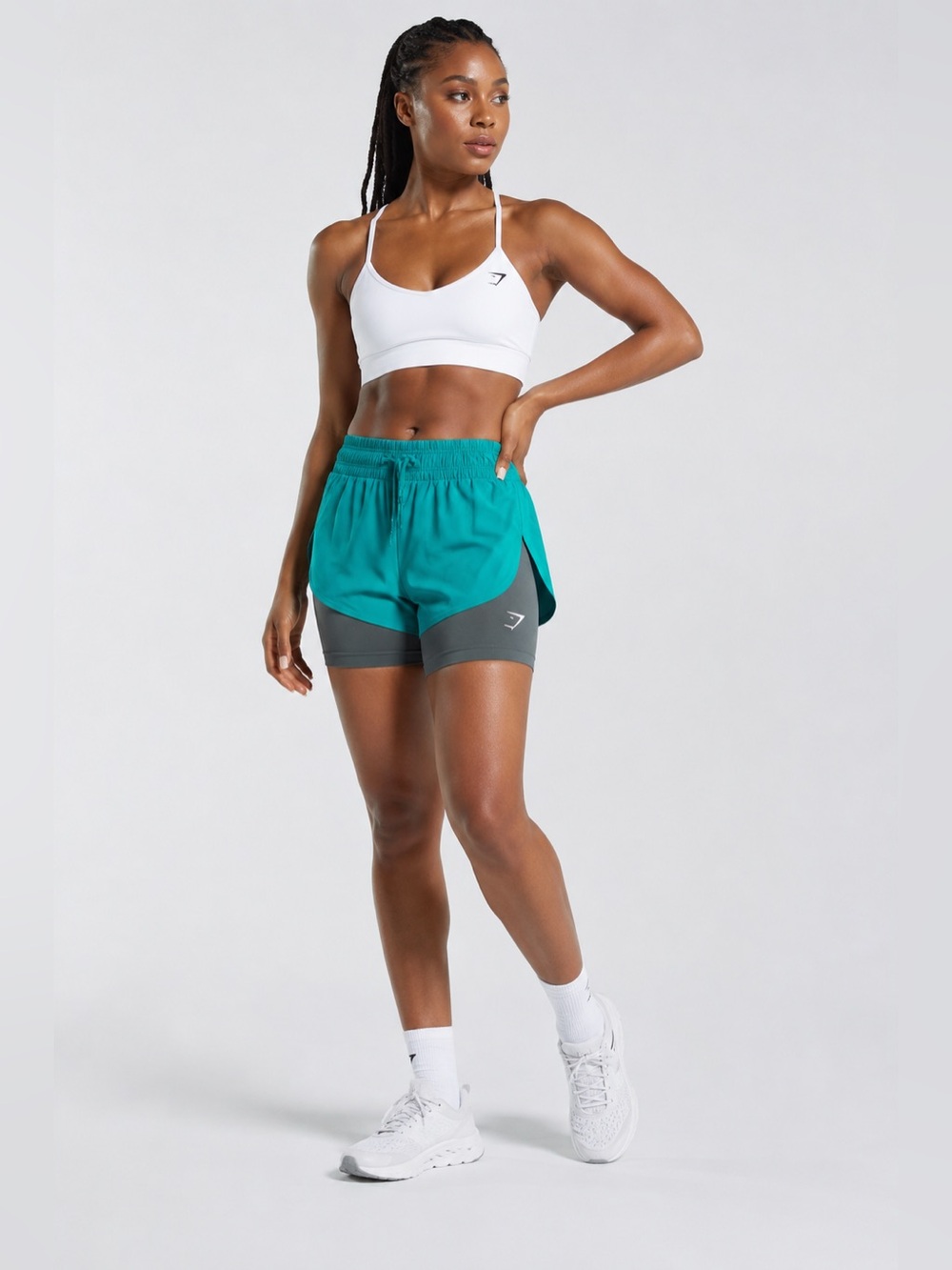 Gymshark Women’s Running 2-in-1 Shorts – Seafoam Blue/Smokey Teal – Size Medium